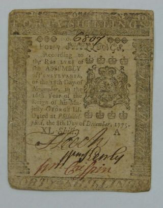 Pennsylvania - Dec.  8,  1775 - 40 Shillings Colonial Currency Note - Pa - 196