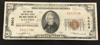 1929 20 Dollar National Currency Dayton Ohio The Winters National Bank