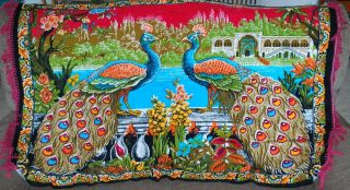 54 " By 34 " Vintage Turkish Peacock Tapestry Colorful With Tassels - Wall / Couch