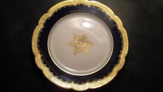 Lovely Antique M.  Redon Limoges Plate.  8.  5 ",  Cobalt Blue,  Gold,  Floral Medallion