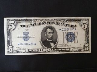 1934 $5 Silver Certificate Star Note Choice Au