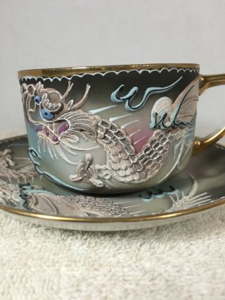 Antique Japanese Moriyama Mori - Machi Moriage Dragonware Tea Cup & Saucer