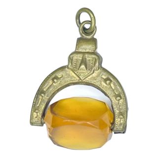 Antique Victorian Edwardian Faceted Amber Glass Spinner Watch Fob Charm Pendant