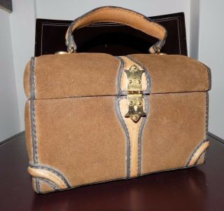 Vintage Tano Of Madrid Spain Brown Suede Satchel Handbag Purse W/ Mirror
