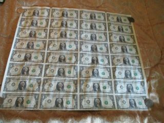 2009 Uncut $1 Sheet Currency Philadelphia 32 One Dollar Bills Notes C