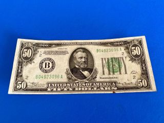 1934 Green Federal Reserve Note $50 Fifty Dollar Bill York Gold On Dem