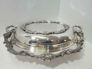 Vintage Bristol Silverplate By Poole Serving Dish W Handle Lid & Glass 12 " Long
