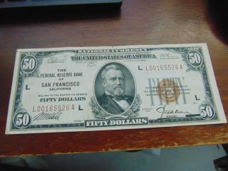 1929 $50 National Currency Bank Of America San Francisco Very Fine L@@k