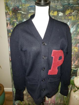 Vintage College Highschool? Letter Sweater " P " 42 Navy Maroon Cardigan