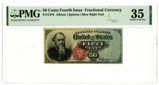 U.  S.  Fractional Currency.  Fourth Issue,  Fr 1376.  50 Cents Pmg Choice Vf 35