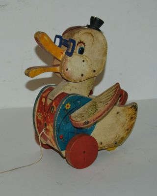 Antique Fisher Price 132 Dr Doodle Duck Pull Toy Wood Vintage 1957
