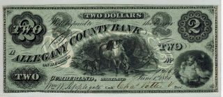 1861 Cumberland Maryland Allegany County Bank $2 Obsolete Currency