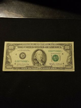 1985 $100 Us Dollar Bill Star Note Bank Of Cleveland D - 00772002 - ☆
