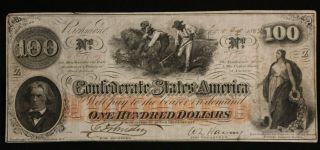 T - 41,  1862,  $100 Dollars,  Confederate Note,  Vf,  Note 56109