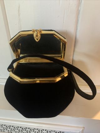 Bloomingdales’s Black Velvet Handbag With Purse And Mirror
