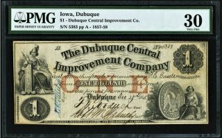 Obsolete Currency 1857 Dubuque,  Ia Central Improvement Co.  $1 Pmg 30 Coin Note