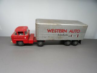 Vintage Marx Toys Western Auto Metal Semi - Truck & Trailer