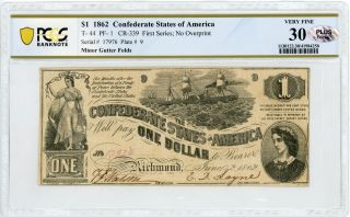 1862 T - 44 $1 The Confederate States Of America Note - Civil War Era Pcgs Vf 30