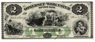 Somerset And Worcester Savings Bank $2 Obsolete Currency - Choice Au
