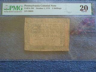 Pmg 1773 Pennsylvania Colonial Currency 2 Shillings Vf