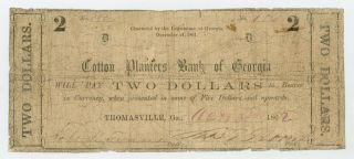 1862 $2 Cotton Planters Bank Of Georgia - Thomasville,  Georgia Note