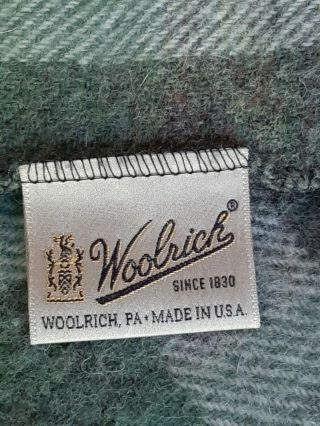 Vintage Woolrich Throw Blanket 66 x 54 Wool Blend Green plaid USA 2