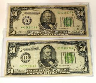 Two Outstanding 1934 Us Fifty Dollar Bills
