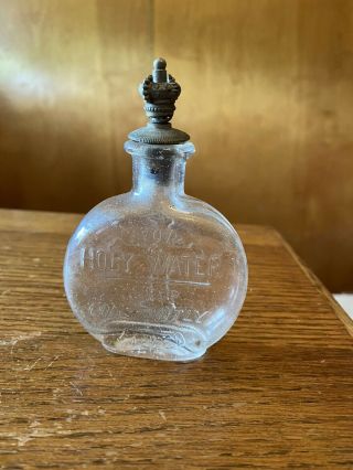 Vintage/antique Embossed Glass Holy Water Bottle Sprinkler Top
