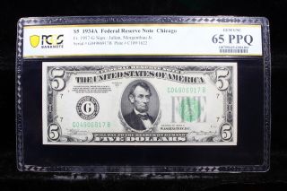 Fr.  1957 - G 1934a $5 Chicago Federal Reserve Note Pcgs Cu65 Ppq