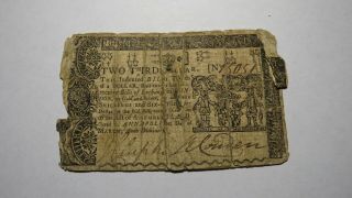 1770 $2/3 Annapolis Maryland Md Colonial Currency Note Bill Revolutionary War