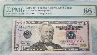 Gem Uncirculated 2004 $50 Dallas Star Note.  Pmg 66epq