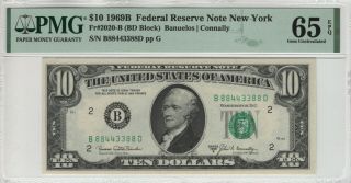 1969 B $10 Federal Reserve Note York Fr.  2020 - B Key Note Pmg Gem Unc 65 Epq