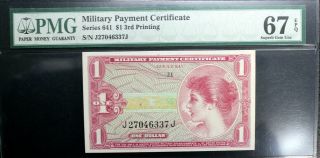 Series 641 $1 Mpc Military Payment Certificate Pmg Gem 67 Epq