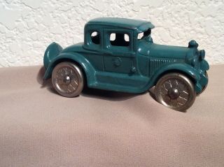 1920 - 30’s Ac Williams Die Cast Aqua Model A Ford Coupe,  With Metal Wheels,  Usa