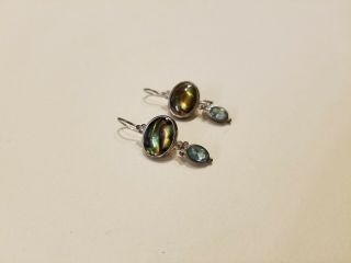 Antique Vintage Sterling Silver 925 Earrings - Abalone