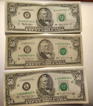 3 $50 Bills Collectible 1990,  1993