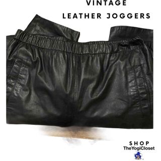 Vintage High Rise Jogger Pants | Women Size Medium | Black Leather