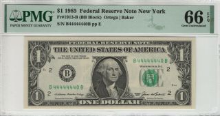 1985 $1 Federal Reserve Note Near Solid Serial 4 