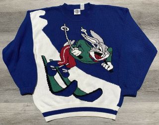 Vintage 1993 Bugs Bunny Sweater Knit Ski 90s Looney Tunes Size M