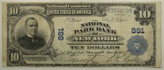 1902 Pb $10 National Park Bank York,  Ny,  Chtr 891,  Honest Very Fine