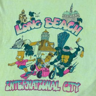 Vintage Bart Simpson Ninja Turtles T Shirt Long Beach California Tourist Tee Xl