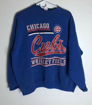Vintage 1990 Chicago Cubs Wrigley Field Blue Sweatshirt Size Xl Baseball Mlb