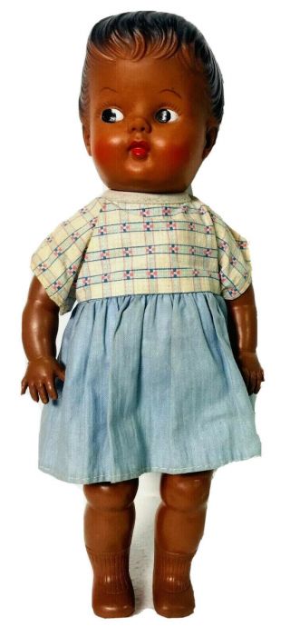 Vintage African American Rubber Baby Doll Blue Dress Marks On Feet Tp - 10 And 25