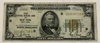 1929 Federal Reserve Bank Of York $50 Brown Seal,  Fr1880b,  Vf,  Paper