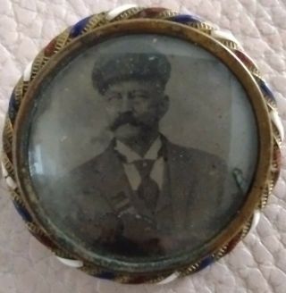 Antique Victorian Photo Brooch Pin Mourning Memento Blue,  Red,  White Enamel