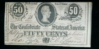 1864 C.  S.  A.  Confederate States of America 50 Cents Consecutive Notes T - 72 (3) No 2