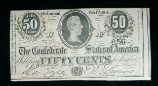 1864 C.  S.  A.  Confederate States of America 50 Cents Consecutive Notes T - 72 (3) No 3