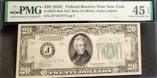 1934 - C Federal Reserve Note York $20 Fr 2057 - Bnb Back Pmg 45 Epq
