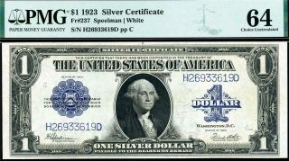 Hgr Sunday 1923 $1 Silver Certificate ( (stunning Example) Pmg Choice Unc 64