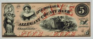1860 Cumberland Maryland Allegany County Bank $5 Obsolete Currency